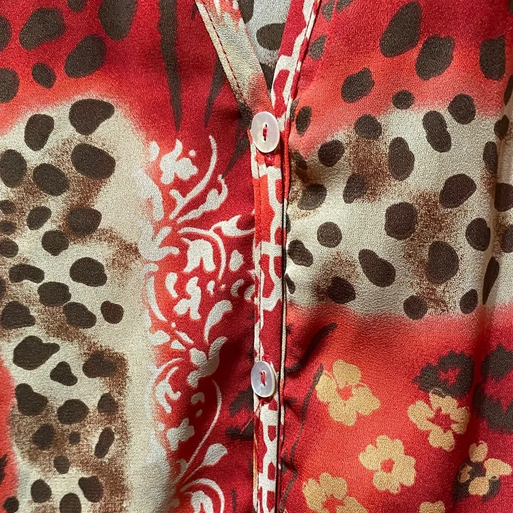 Maggie Barnes Vibrant Red, Cream, brown and Orange Patterned size 32W duster